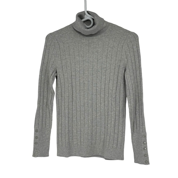 Talbots Small Petite Gray Ribbed Cotton/Nylon/Rayon/Spandex Turtleneck Sweater - Picture 1 of 9